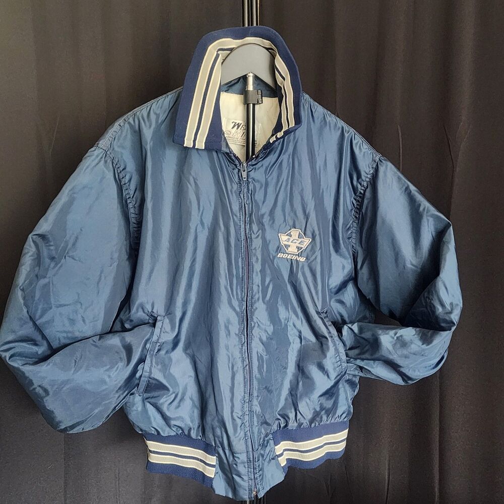 VINTAGE West Wind Boeing ACE Bomber Jacket [Size] Blue Nylon Quilt Lined USA